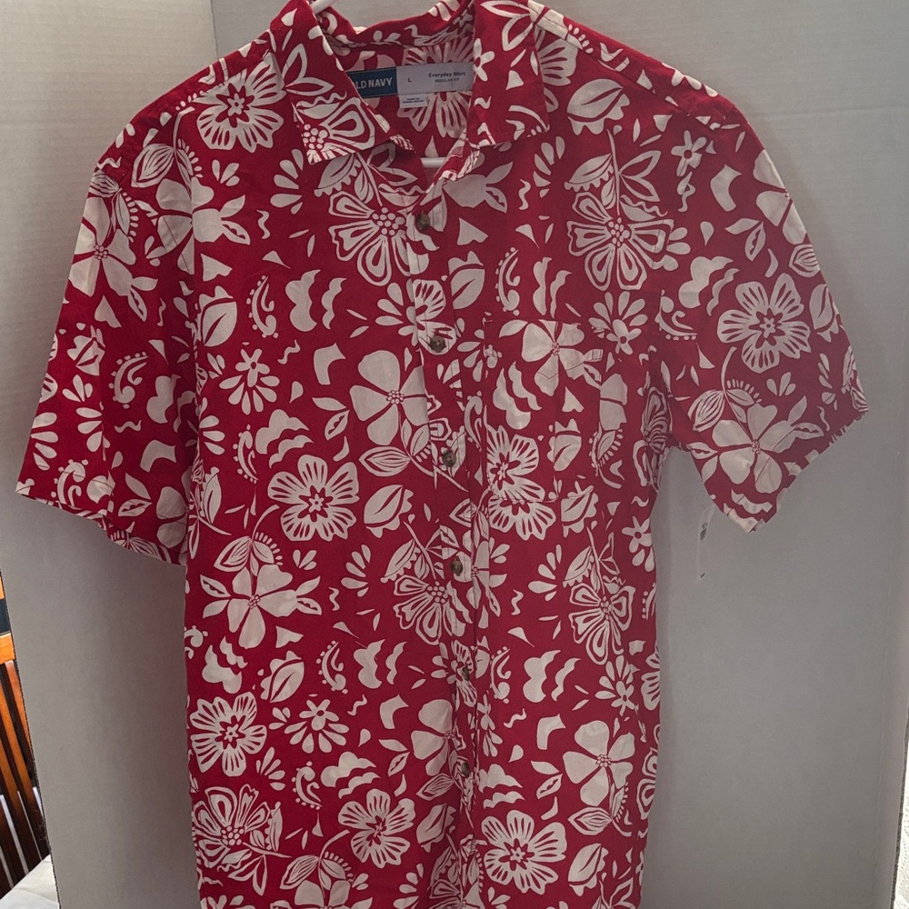 Old Navy Men's Red Floral Button-Down Shirt